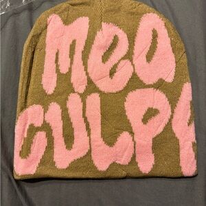 Mea Culpa Pink and Brown Graphic Beanie